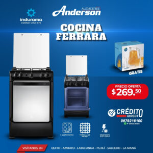 COCINA A GAS FERRARA ZAFIRO 4 QUEMADORES 24" NEGRO